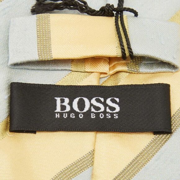 Boss By Hugo Boss Yellow/Blue Diagonal Stripe Textured Silk Tie - Picture 3 of 4